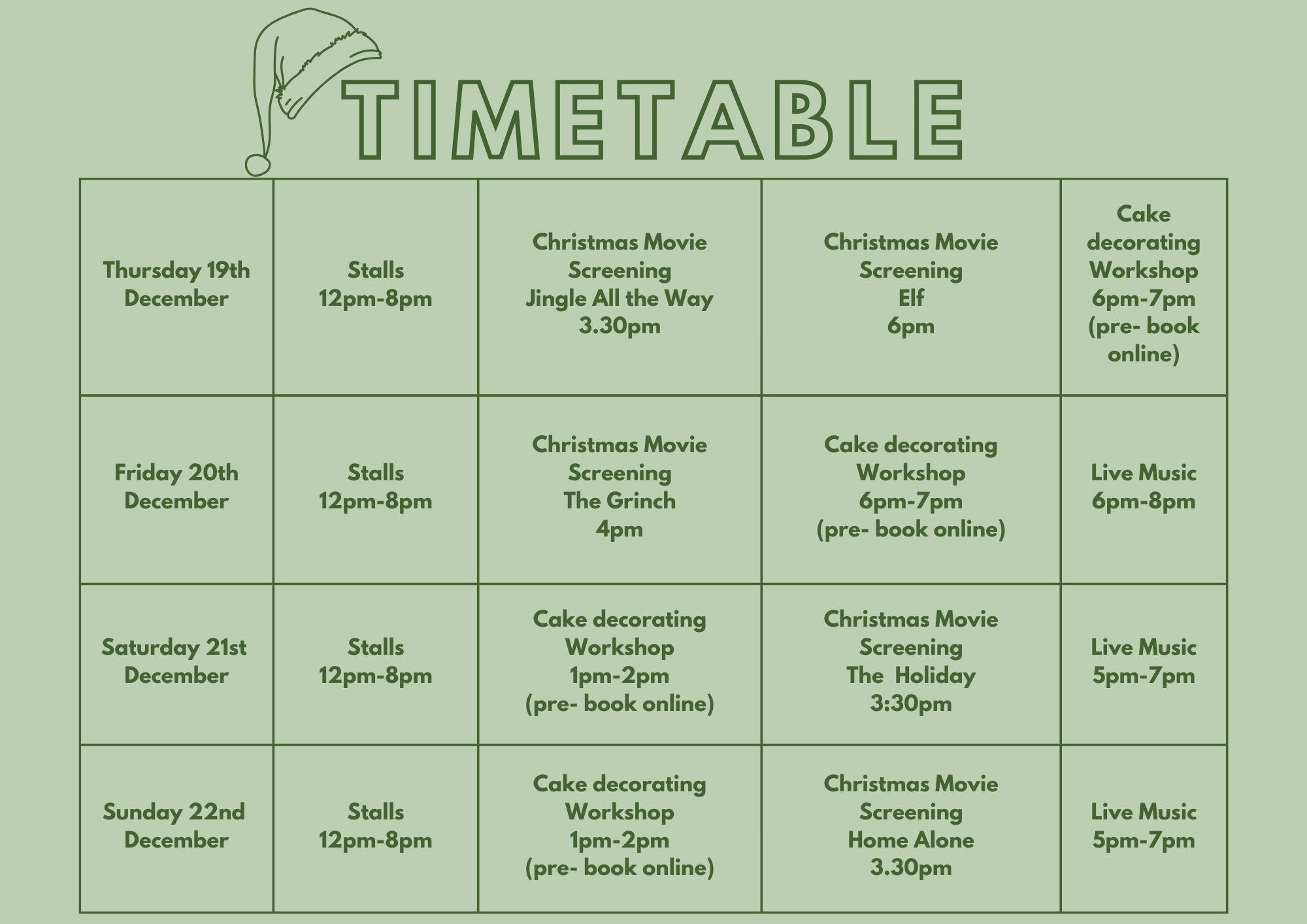 Christmas Market Timetable